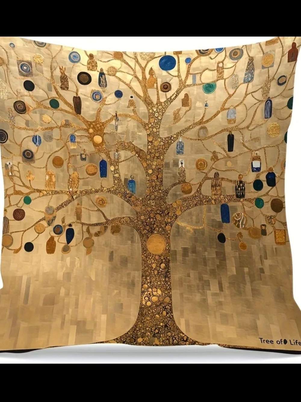 Tree of Life Decorative Pillow - Gold & Blue Accents